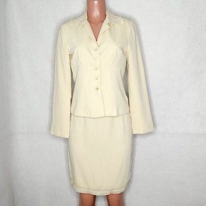 Nanette Lepore Cream Skirt Blazer Set Smocked Embroidered Silk Trim